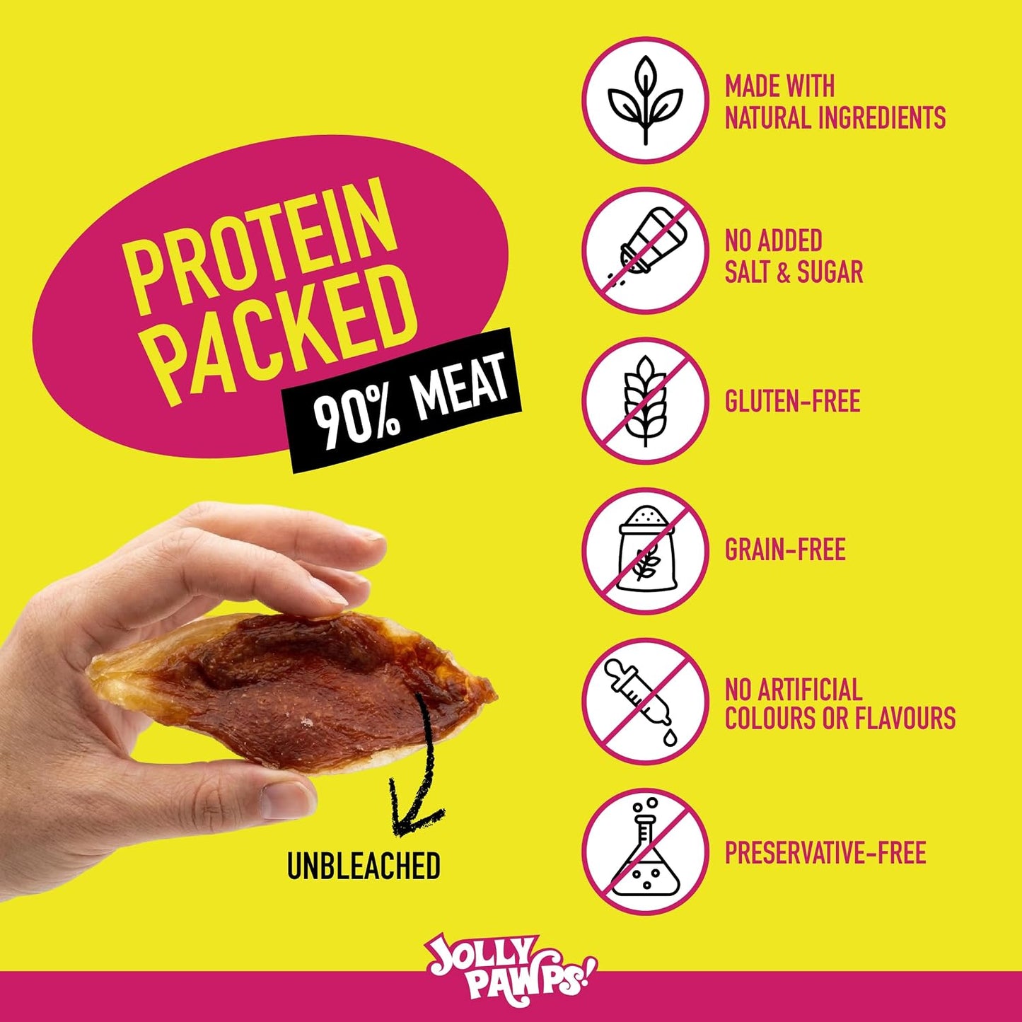 Jolly Pawps Rabbit Ears + Lamb Dog Treat – 90% Prime Cut Meat, Lab Tested, Grain Free, 0% Salt or Sugar, Dog Chews for Adult Dogs & Puppies 85g