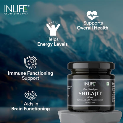 INLIFE Shilajit Resin 20g | Original Himalayan & Natural Shilajeet for Strength, Endurance & Stamina | 75% Fulvic Acid | Lab Tested | Ayurvedic Supplement for Men Women (Pack of 1)