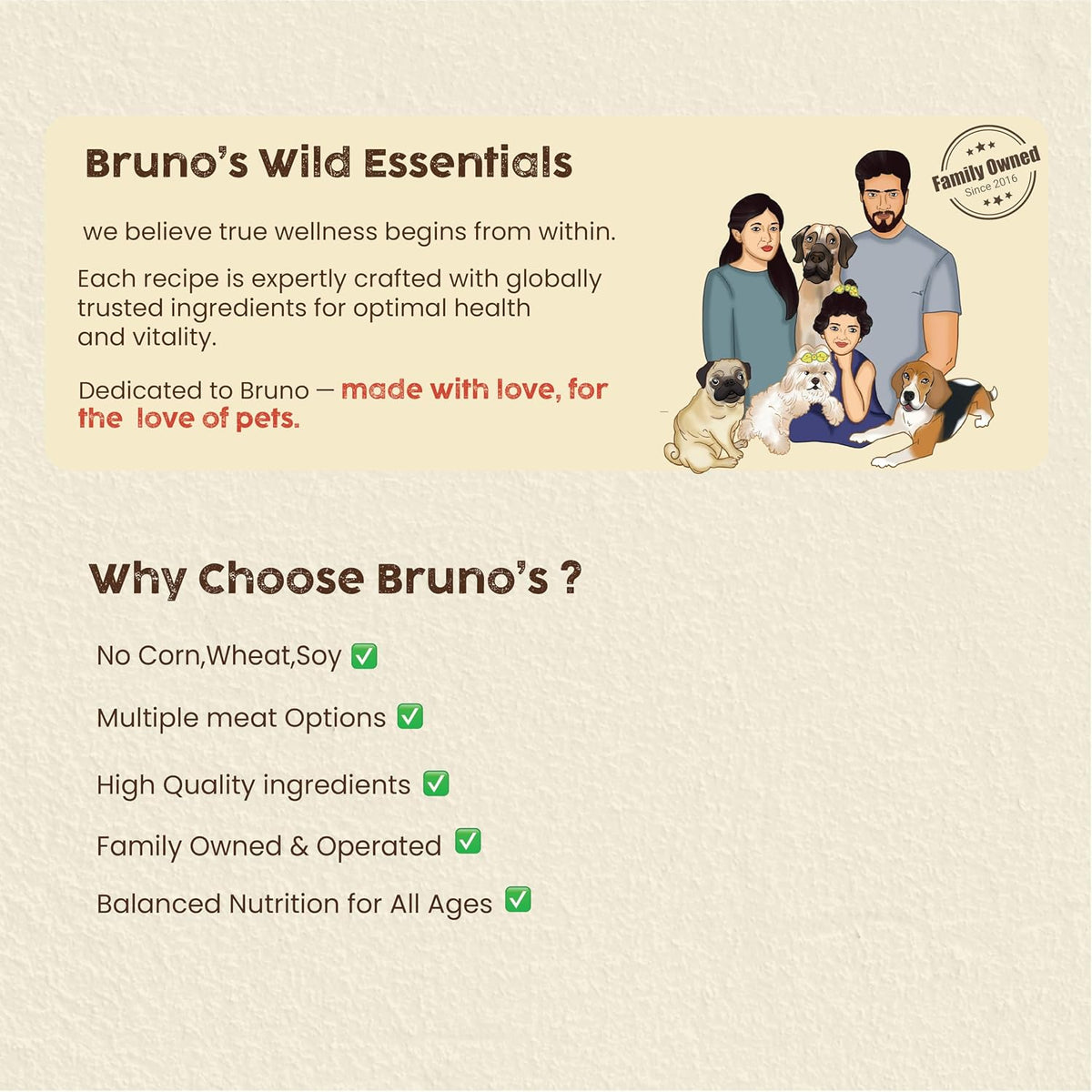 Brunos Adult Chicken Recipe Dry Dog Food - 250g (Pack of 1) | for All Breeds & Sizes | Fresh Chicken | Single Animal Protein with Salmon Oil & Herbs |25% Protein & 15% Fat | Supports Immunity