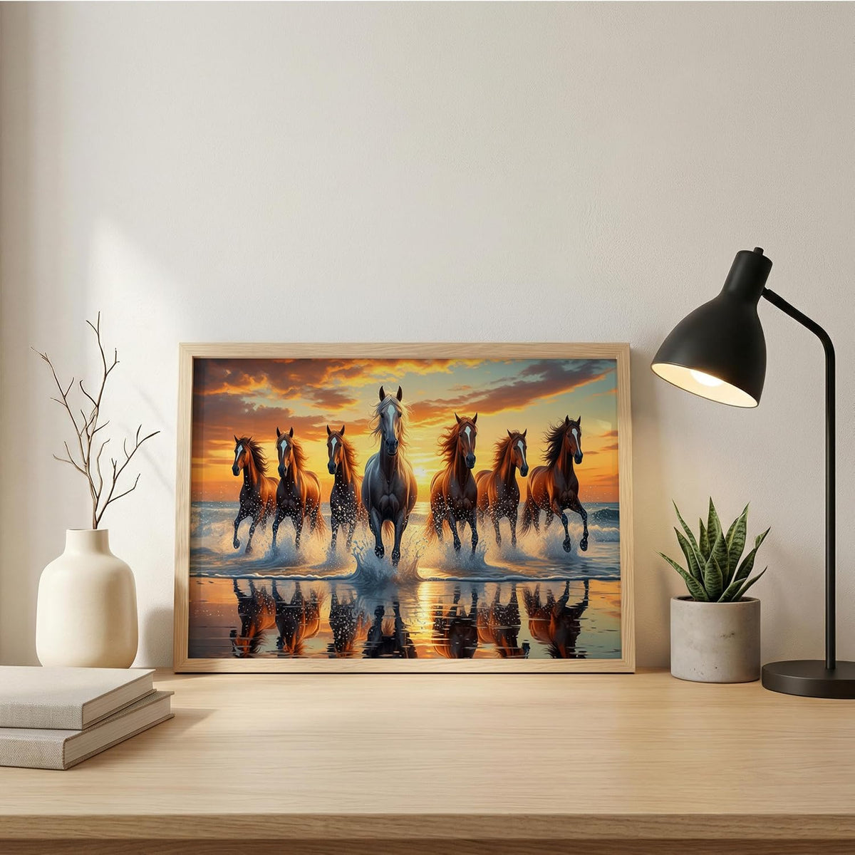 7 Horse Vastu Wall Painting (Landscape Collection) (Natural, Design 06, 13x19 Inch)