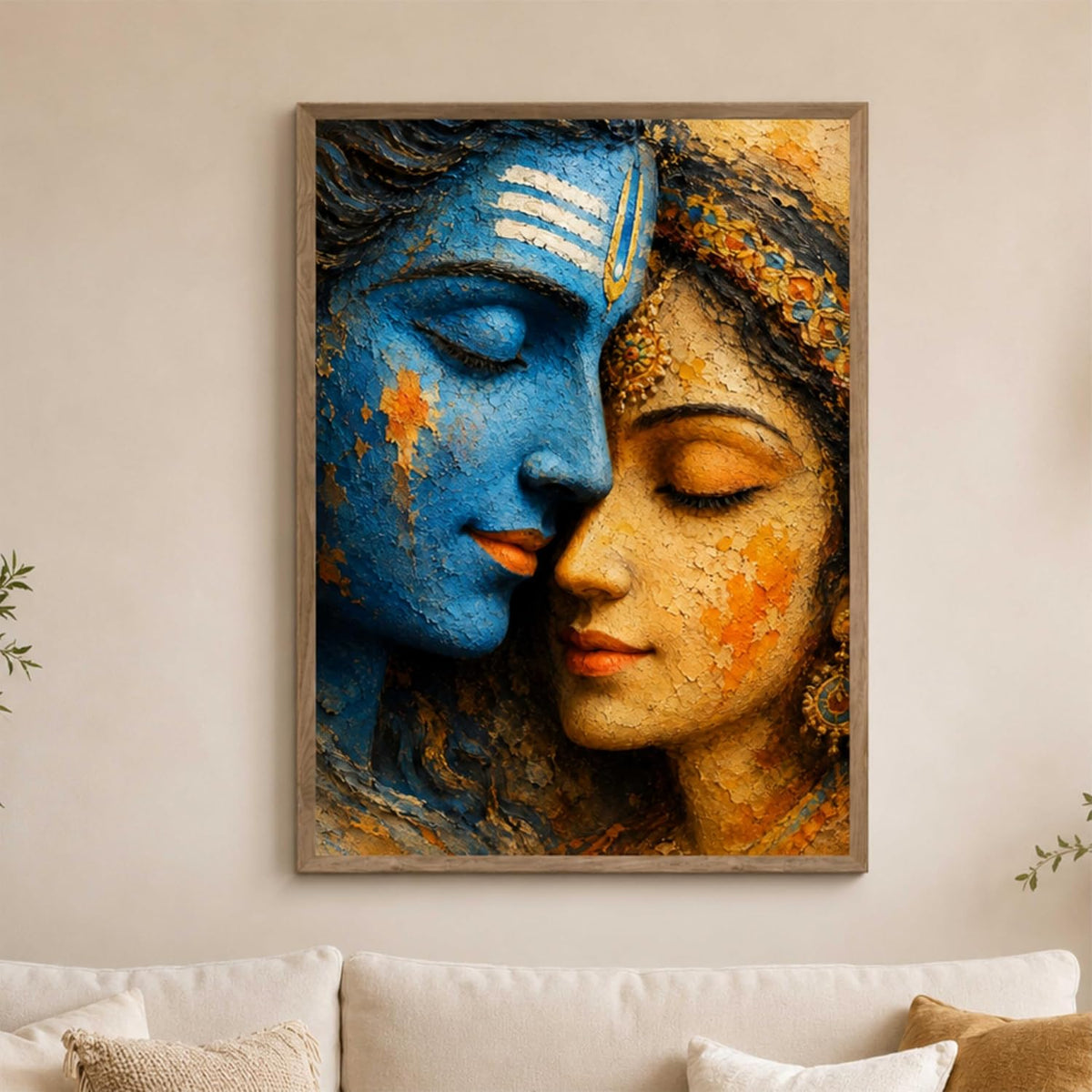 Shiv Parvati Face Wall Painting for Living Room Bedroom Hall Office Decor, Devotional Artwork with Sparkle Laminate and Premium Wooden Synthetic Frame (19.5 x 25.5 Inch) NL01-4112