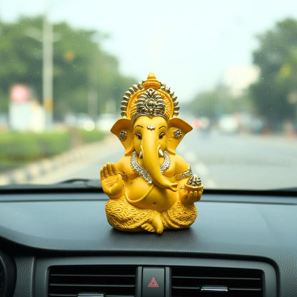Yaa Catchy Mango Yellow Ganesha Idol Car Dashboard Idol Ganesha Murti Ganpati Idol for Home Decor Pooja Lord Ganesh Statue Gift for Office Desk Pooja Room (Ganesha Yellow & Gold)