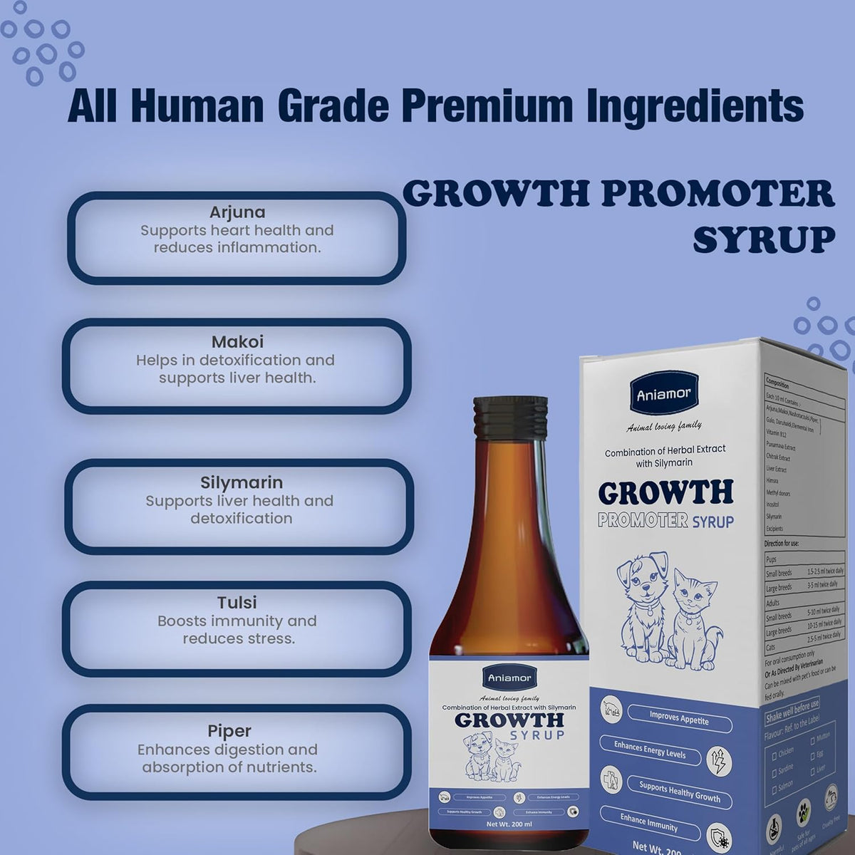 Aniamor Growth Promoter Syrup for Dogs and Cats||Pets Supplement|All Life Stage|200ml Bottle