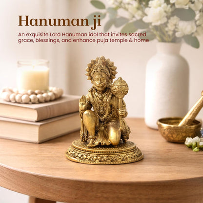 Brass Hanuman Ji Idol | Handcrafted Hanuman Murti for Pooja Room | Home Temple & Festival Gift (Design03: H5 x W5 x H6.5 cm)