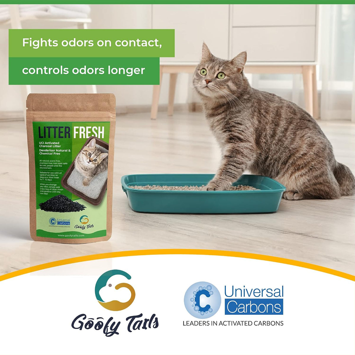 Goofy Tails Cat Litter Activated Charcoal Deodorizer 200g|Cat Litter Accessories for Odour Free Cat Litter Box| Cat Box Odour Eliminator| Ideal Topper for Cat Litter Sand| Cat Litter Box Deodorizer