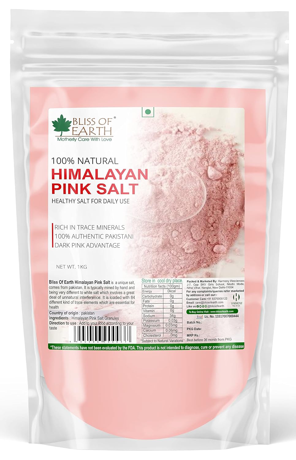 Bliss of Earth 1KG Fine Powder Pakistani Himalayan Pink Salt Non Iodised for weight loss & Healthy Cooking, Natural Substitute of White Salt