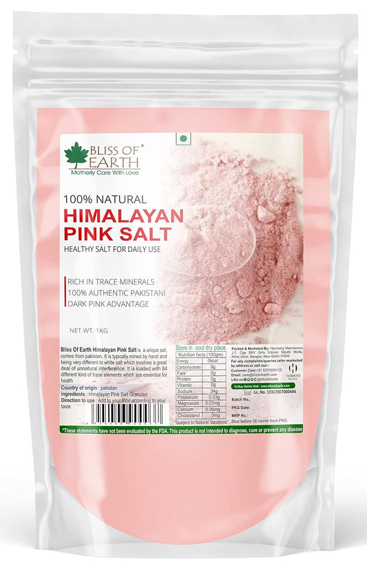 Bliss of Earth 1KG Fine Powder Pakistani Himalayan Pink Salt Non Iodised for weight loss & Healthy Cooking, Natural Substitute of White Salt
