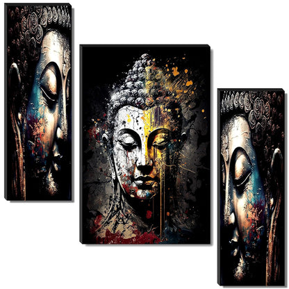 Abstract Textured Buddha Wall Art – 3-Panel UV-Printed Zen Triptych | Ready-to-Hang Spiritual Meditation Home Décor (20 Inch x 12 Inch) JM-35300