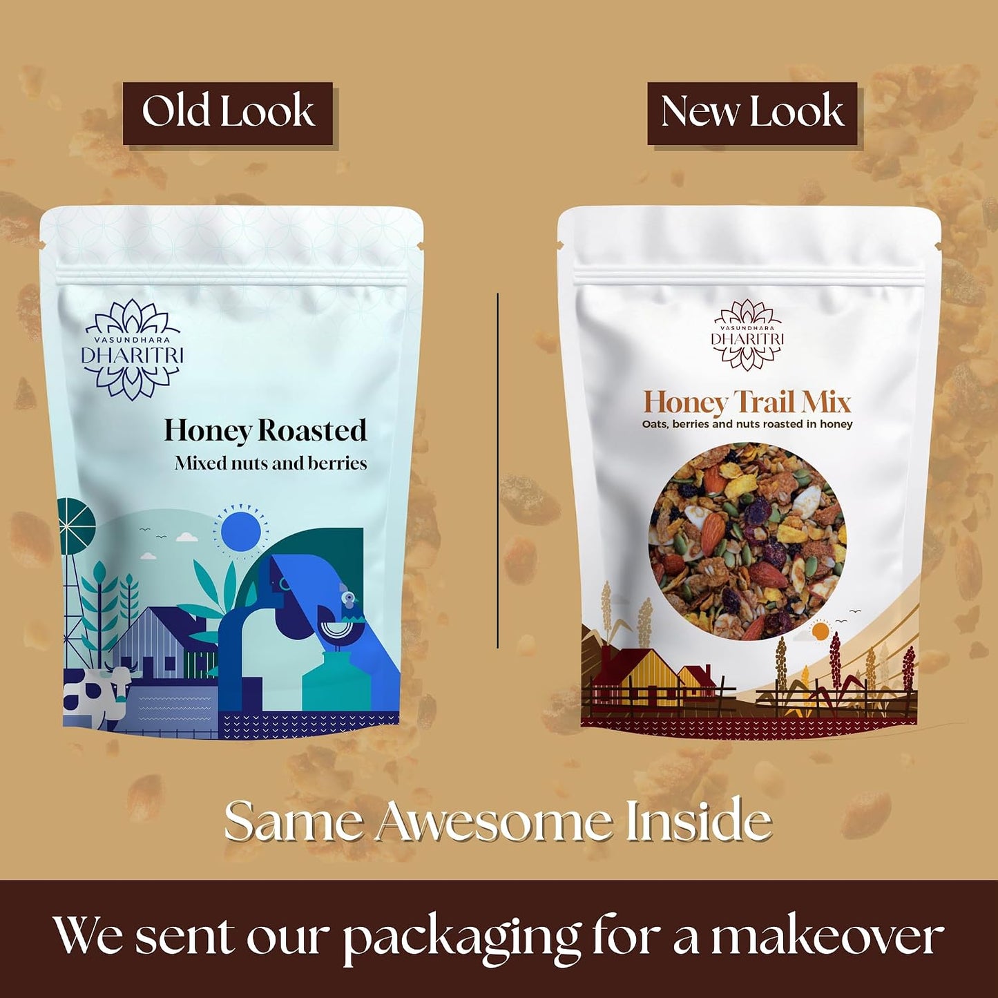 VASUNDHARA DHARITRI Honey Roasted Nuts & Berries Trail Mix, 250g | Premium Mix of Nuts, Berries, Seeds & Oats, Protein & Fiber-Rich Snack, Boosts Energy & Immunity, No Preservatives