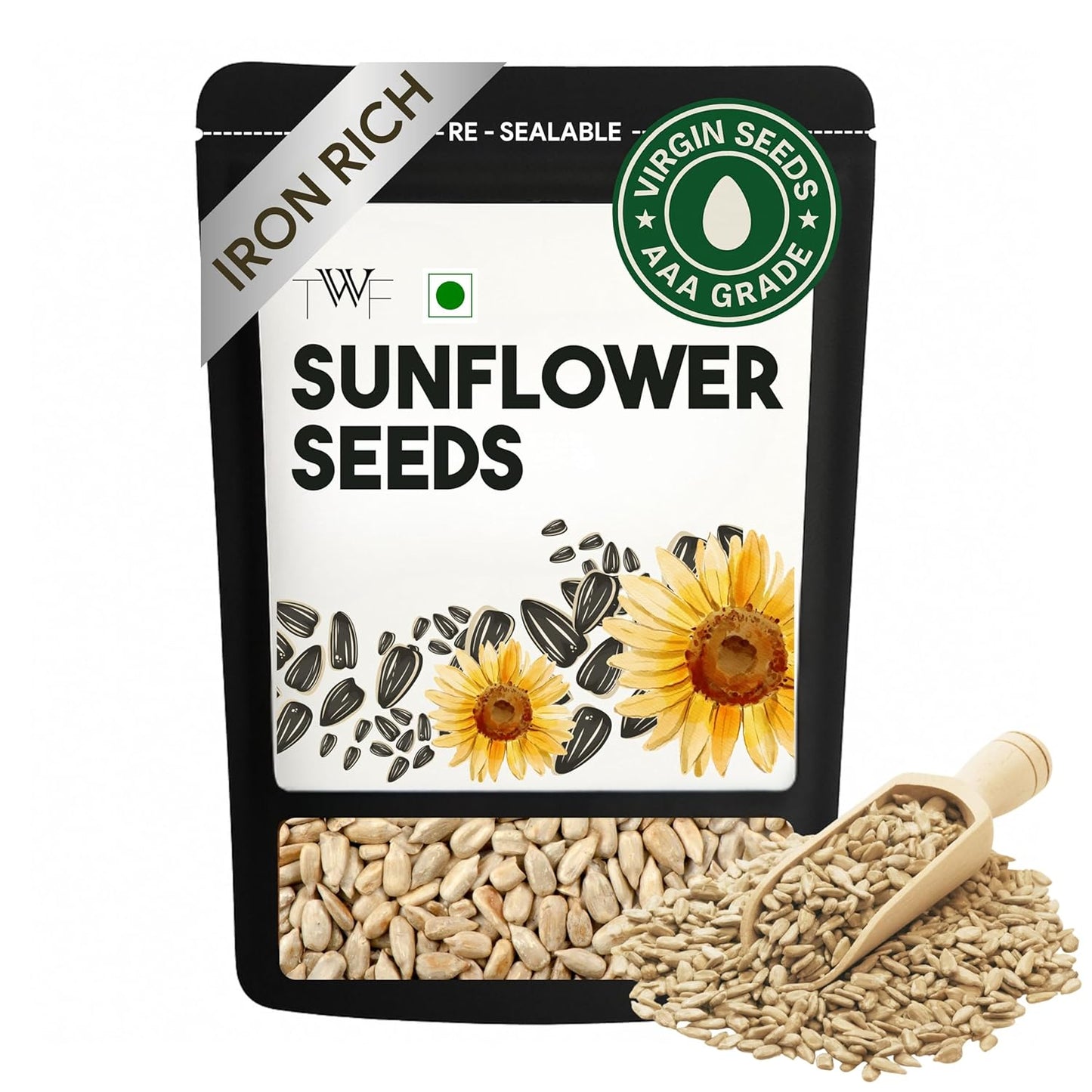 TWF Virgin Sunflower Seeds | AAA Grade Seeds for Eating | Rich in Dietary Fibre & Protein | Snack for Weight Management & Immunity | Diet Food | Non GMO | Resealable Pack | Unroasted | Unsalted | Highest Natural Potency