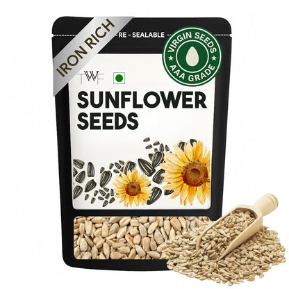 TWF Virgin Sunflower Seeds | AAA Grade Seeds for Eating | Rich in Dietary Fibre & Protein | Snack for Weight Management & Immunity | Diet Food | Non GMO | Resealable Pack | Unroasted | Unsalted | Highest Natural Potency