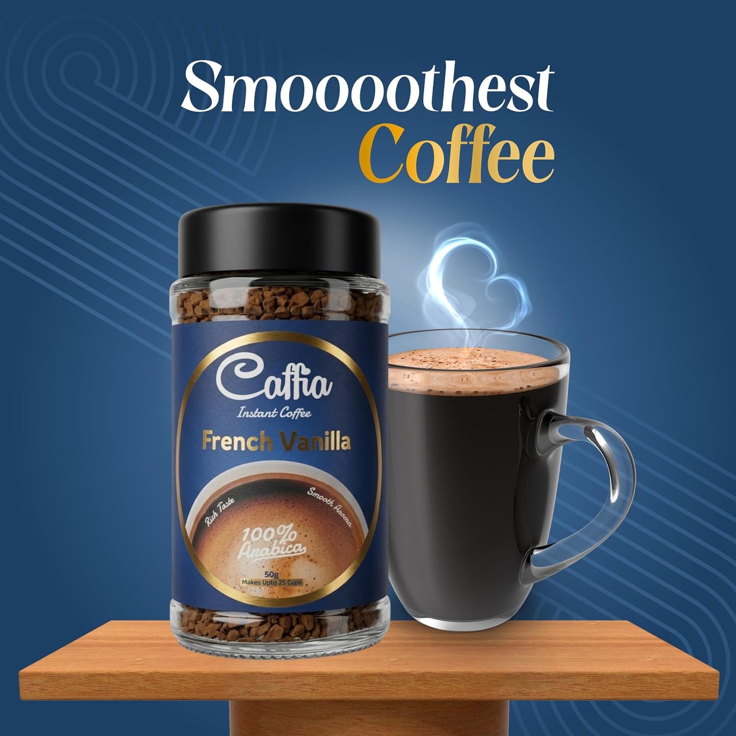 CAFFIA French Vanilla Premium Instant Coffee | 100% Arabica | Freeze Dried Coffee Powder - 50g | Make Cafe Style Hot or Cold Coffee at Home | Smooth Medium Roast | Rich & Smooth Taste