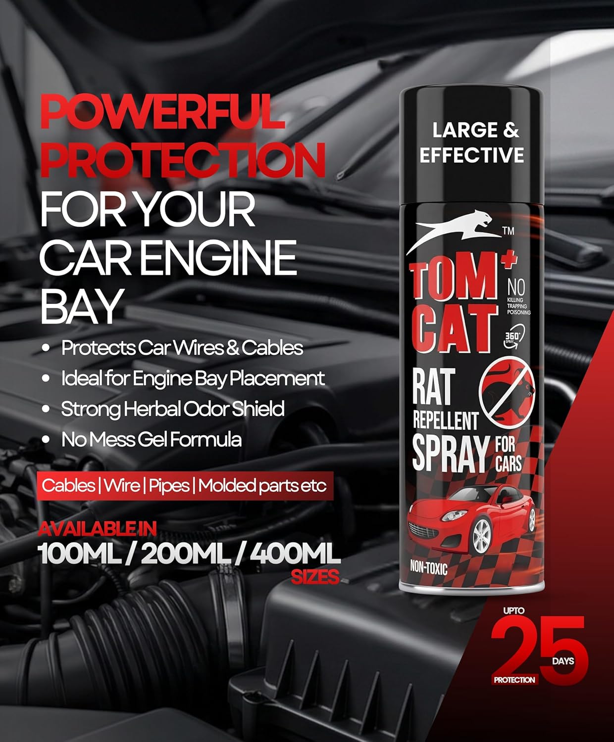 Shadow Securitronics Tom Cat Rat Repellent Spray For Cars 120Ml Highly Effective Protect Wires In Car,Bike&Outdoor Utilities Non Toxic Only Repels 6-8 Weeks Protection 100Ml-FORMULATION 2X