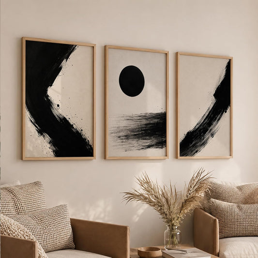 Wooden Frame Abstract Wall Art Set of 3, 10x13 Inches, for Living Room, Bedroom, Office, and Home Decoration