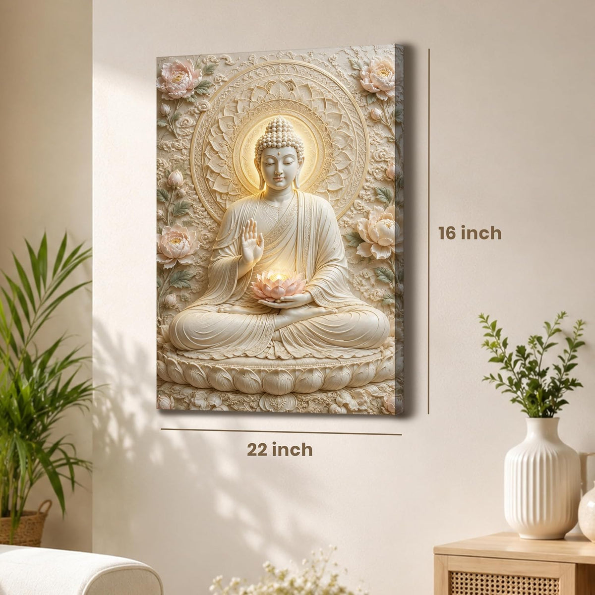 Spiritual Buddha Painting for Living Room, Buddha wall Art Painting for living room, Bedroom, office and Meditation Room, Canvas, 16x22 Inch