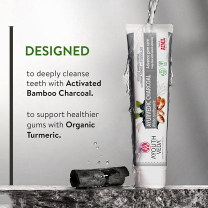 Ayouthveda Ayurvedic Charcoal White Toothpaste | Activated Bamboo Charcoal & Turmeric | Advanced Deep Cleaning | Natural Whitening | Anti-Bacterial Gum Protection & Fresh Breath | 100g (Pack of 1)
