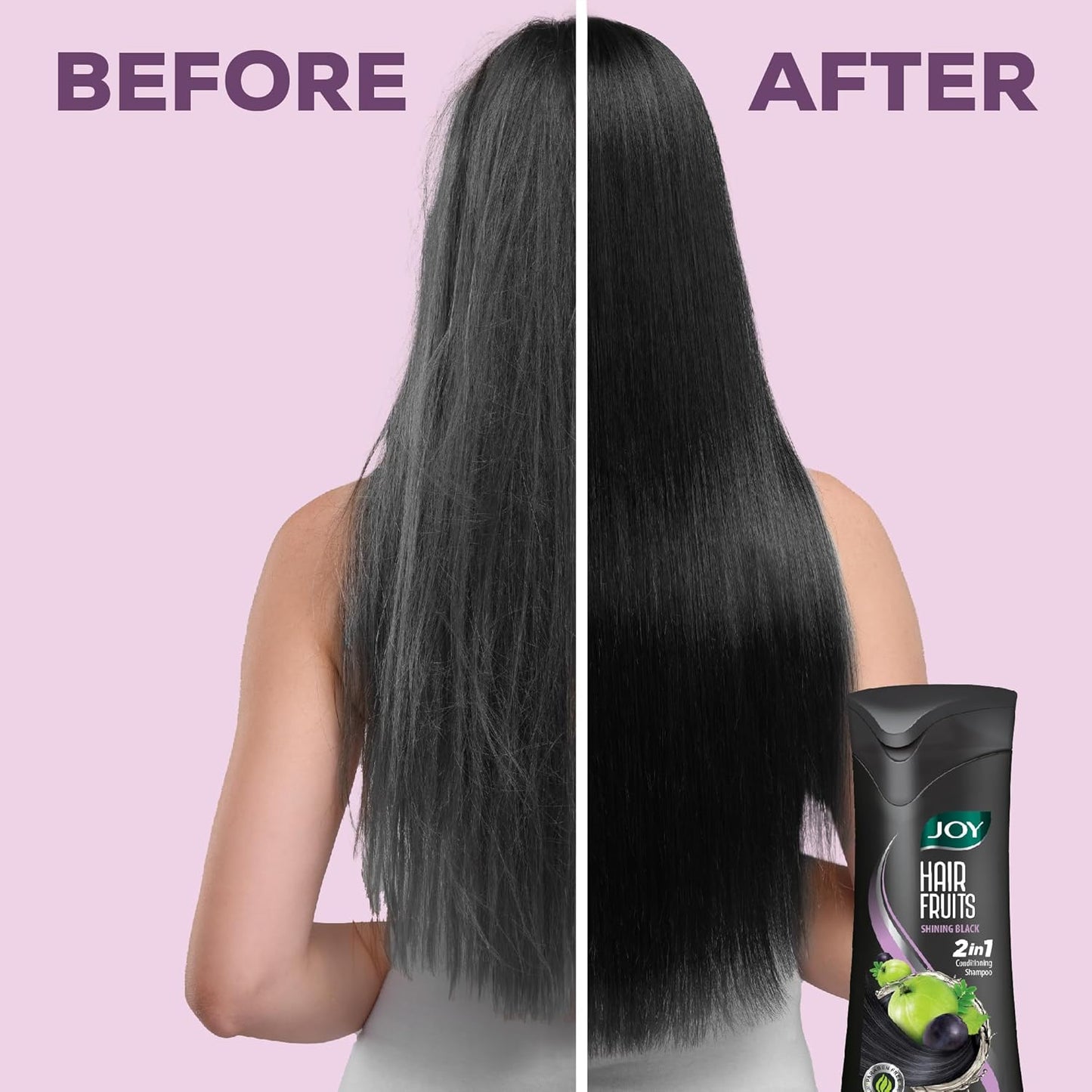 Joy Hair Fruits Shining Black Conditioning Shampoo Enriched with Amla & Black Grapes, 340 ml