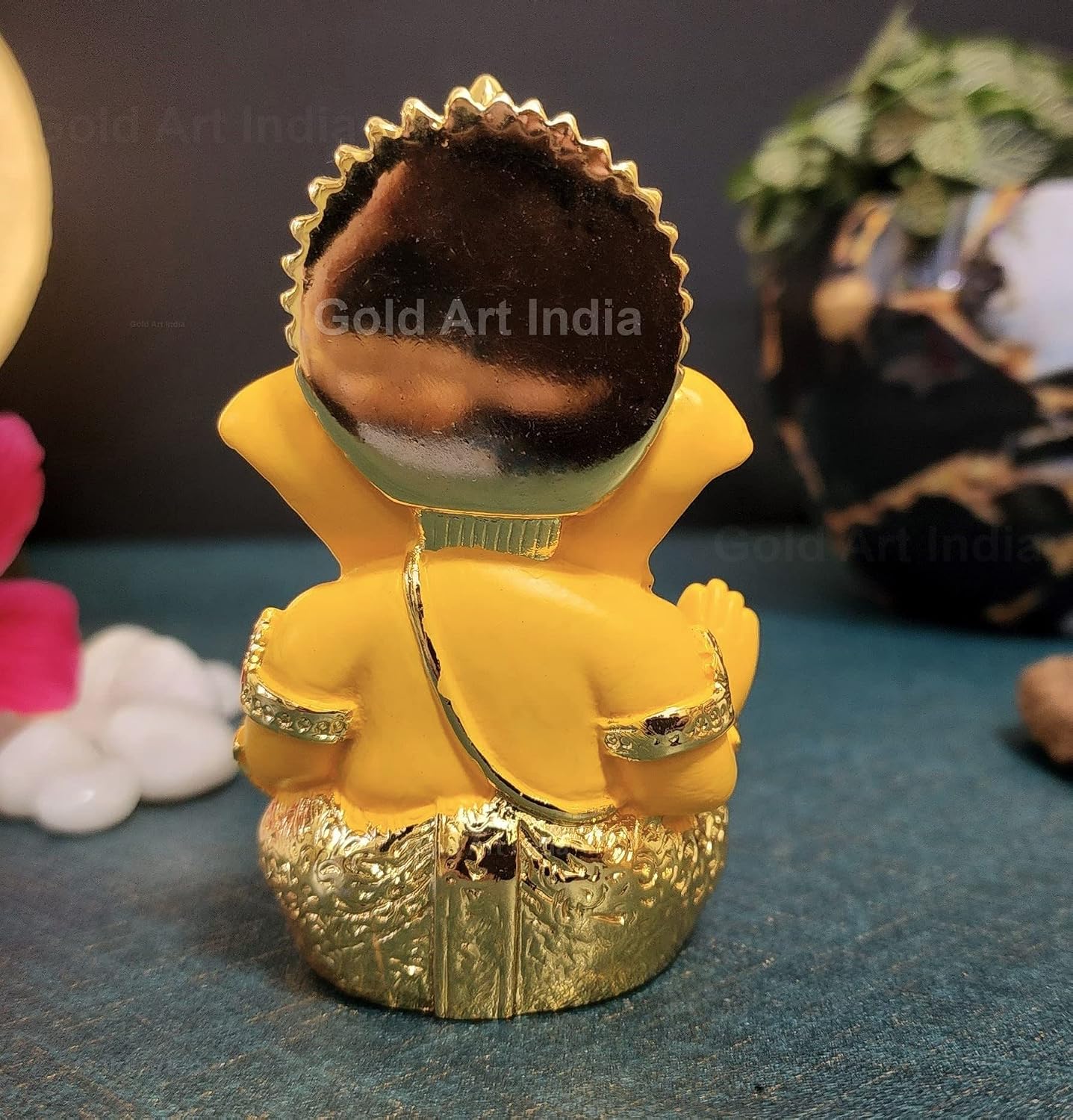 Gold Art India Gold Plated Ganesha with Mango Terracotta Work - 3.5 Inch Height for Home Decor/Office Desk/Car Dashboard (MukutMangoGold)