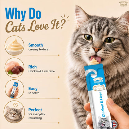 Grain Zero Creamy Lickable Cat Treats Chicken and Liver, 360 Gm - 20 Sachet + 4 Free | Rich in Protein, Promotes Hydration, No Artificial Preservatives | for Training and Bonding | for Kitten & Adult