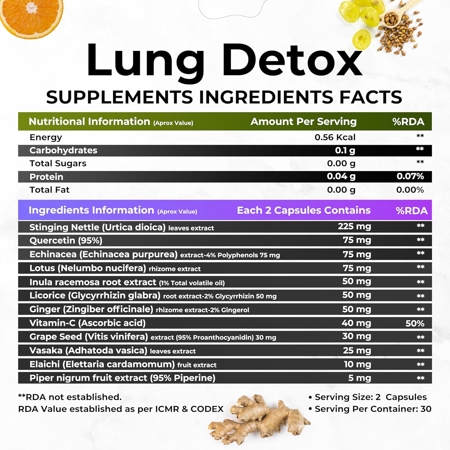 Zephivo HEALTH VEDA ORGANICS PRIVATE LIMITED Lung Detox With Vitamin C & Grape Seed Extract | 60 Veg Capsules | Supports Healthy Breathing | For Detoxification Of Lungs & Immunity | For Both Men & Women