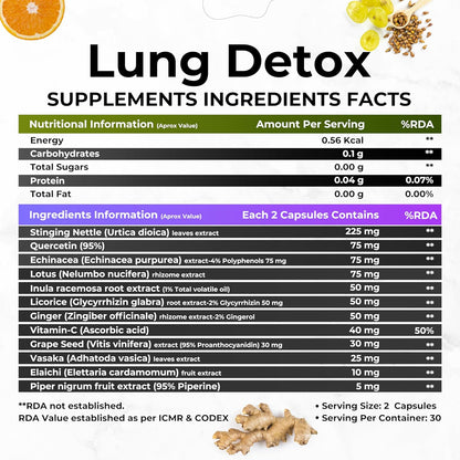 Zephivo HEALTH VEDA ORGANICS PRIVATE LIMITED Lung Detox With Vitamin C & Grape Seed Extract | 60 Veg Capsules | Supports Healthy Breathing | For Detoxification Of Lungs & Immunity | For Both Men & Women