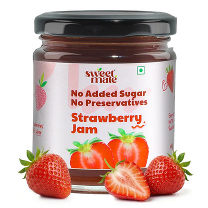 Sweetmate Strawberry Jam - 220g | No Added Sugar | 100% Pure Fruit Pulp & Healthy Fiber | No Preservatives, Colors & Artificial Flavors | Diabetic & Keto Friendly Jam