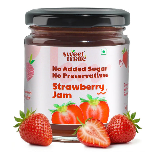 Sweetmate Strawberry Jam - 220g | No Added Sugar | 100% Pure Fruit Pulp & Healthy Fiber | No Preservatives, Colors & Artificial Flavors | Diabetic & Keto Friendly Jam