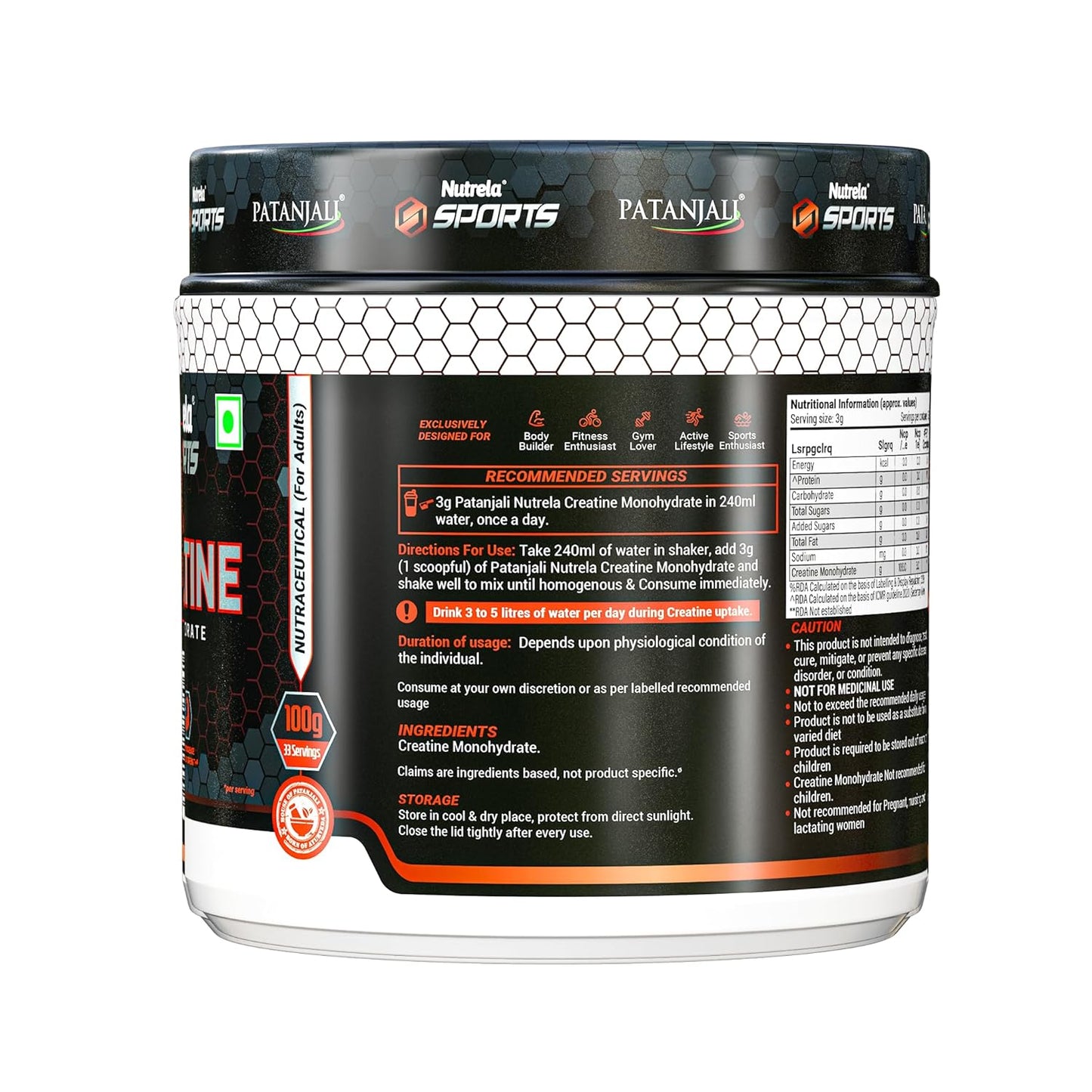 Nutrela Sports Patanjali Creatine Monohydrate - 100g Unflavoured