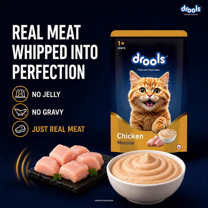 Drools Adult Cat Wet Mousse 80g Pack of 5, 400g | Chicken Flavour | Rich in Protein | Promotes Hydration & Easy to Digest| No Artificial Flavours | Packed with Essential Vitamins & Antioxidants