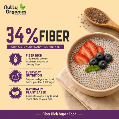 NUTTY ORGANICS Chia Seeds | Clean Chia Seeds for Eating | Seeds for Weight Management- Rich in Calcium, Protein & Fiber, Healthy Snacks