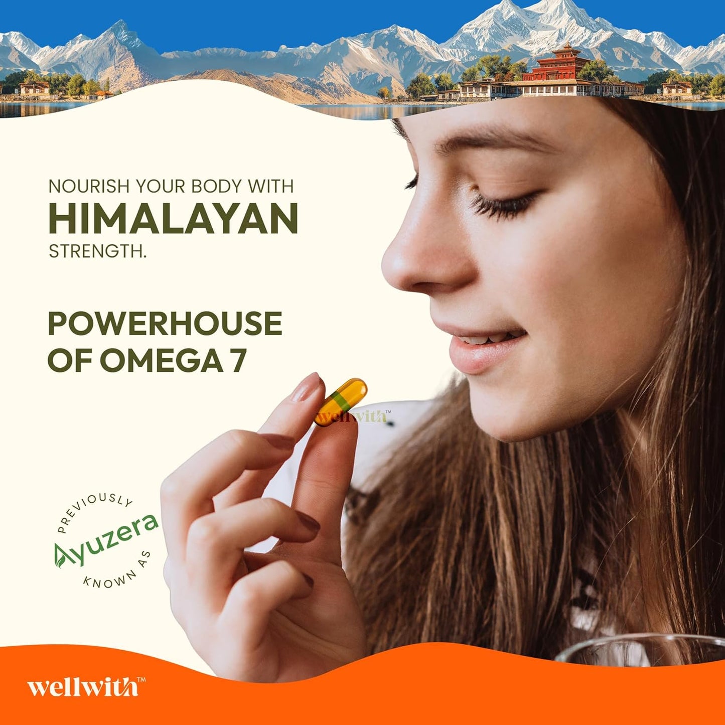 Wellwith (Ayuzera) Sea Buckthorn Berry Oil Vegan Omega 7 500mg, 30 Veg HPMC Capsules (Pack of 1), 15-Day Supply| Sea buckthorn capsules rich In Omega 3, 6, 7 & 9 For Muscle, Bone, Heart & Skin