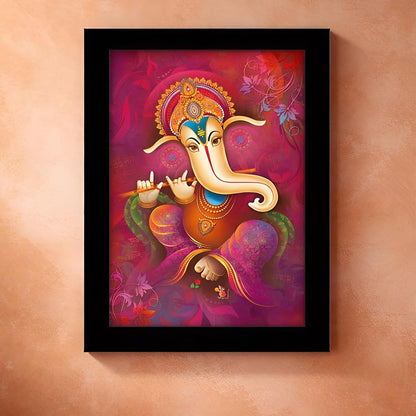 Ganesha Art Framed Painting | Ready to Hang- (Wood, Multicolor, 12inch x 18 inch).