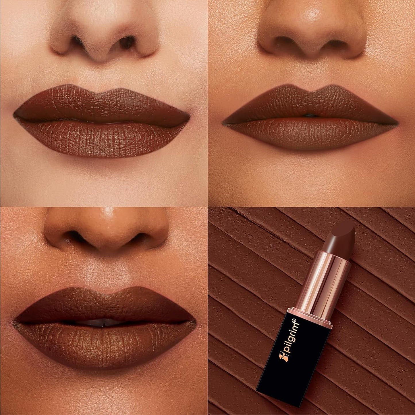 Pilgrim Matte Me Up Bullet Lipstick 4.2g | Creamy, Lightweight, Bold, Non Drying | SPF 30 | Enriched With Hyaluronic Acid & Spanish Squalane | Lipstick for dusky skin tone | Chocolate Tease -32
