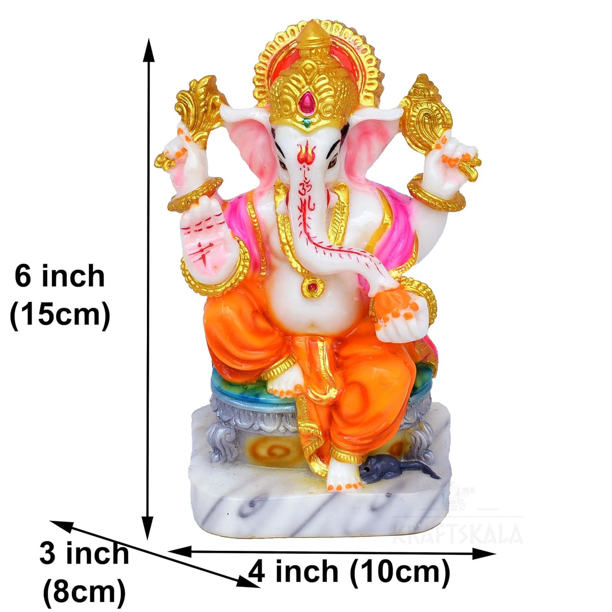 Marble Dust Ganesha Idol Ganpati Murti Vinayak 6 inch Statue for Home Mandir, Entrance, Living Room Decor, Office Desk, Gifting on Grih Pravesh, Auspicious Showpiece