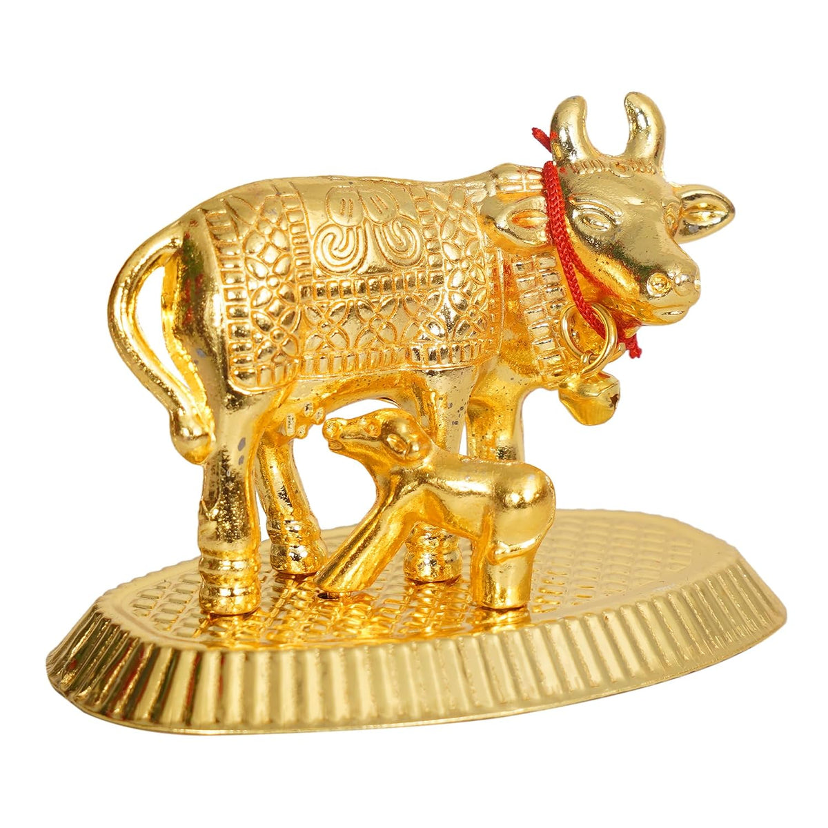 Oxidized Metal Religious kamdhenu Cow with Calf Handmade Handicraft Idol for Home Decor Gift Item