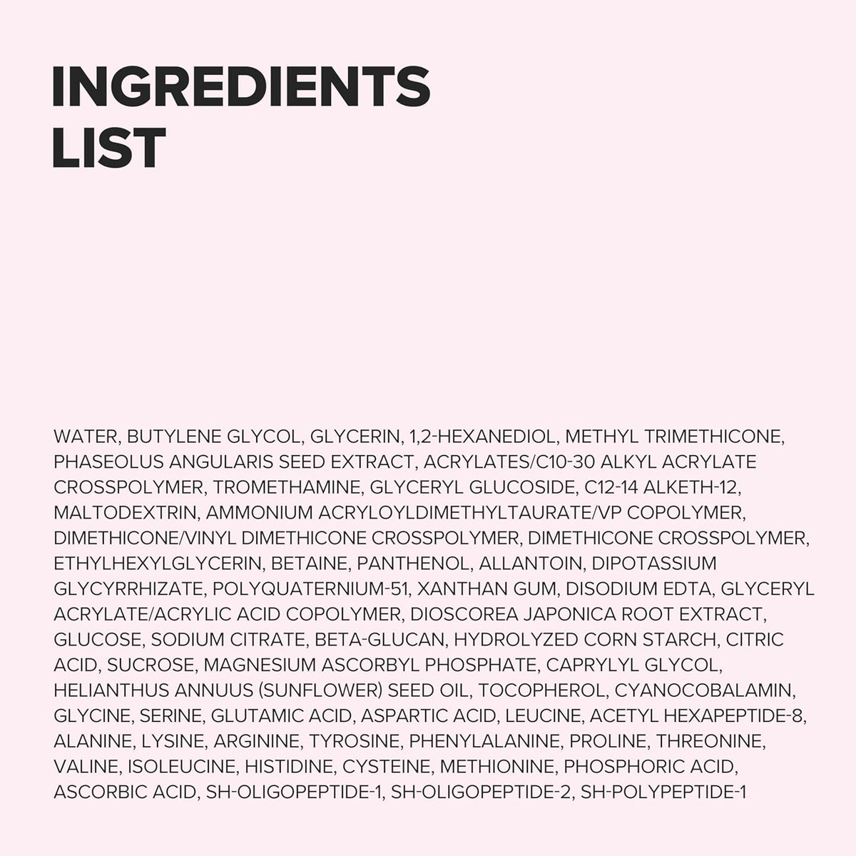 Ingredients list on a white background