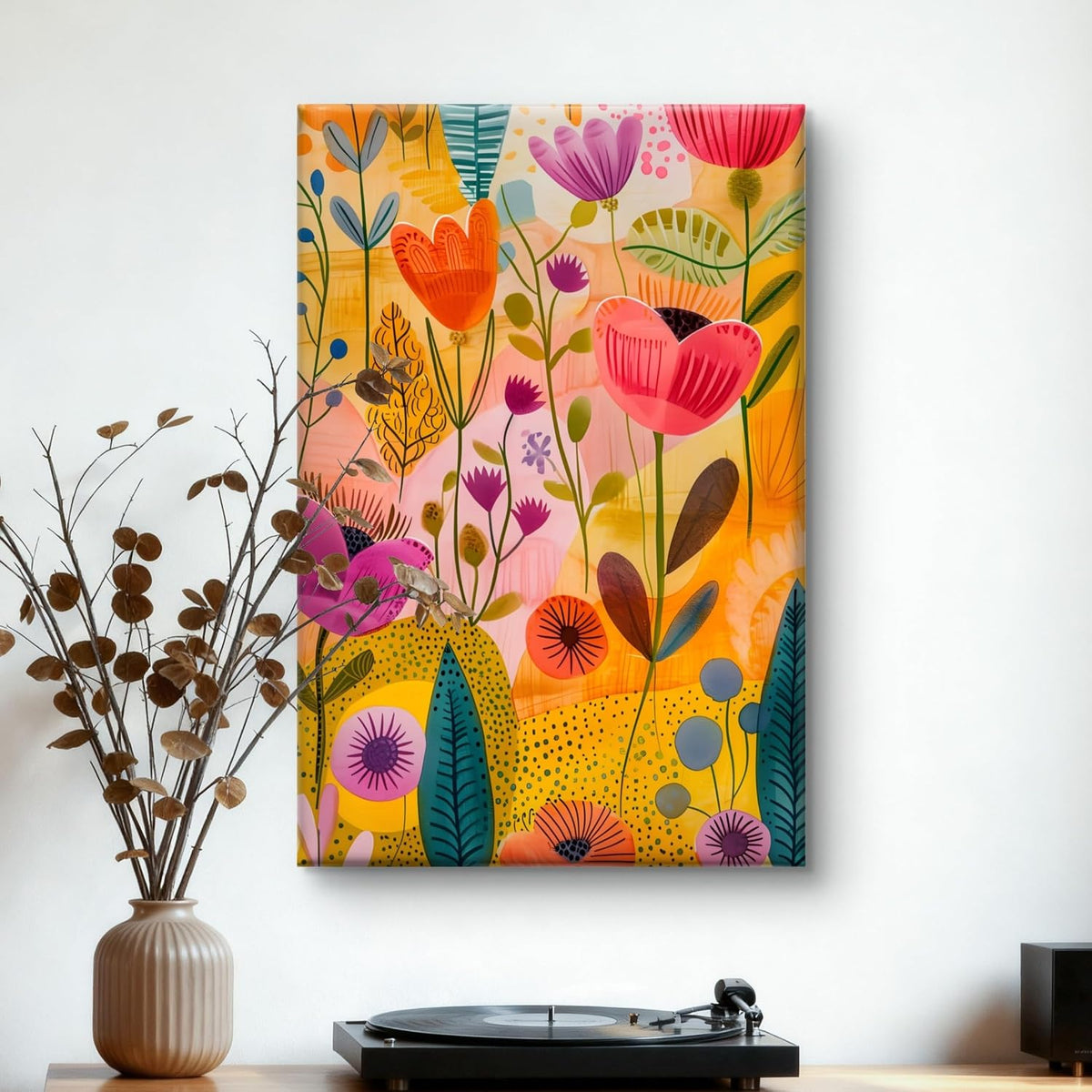 Vibrant Abstract Floral Meadow Canvas Wall Art(20 x 30 Inch)