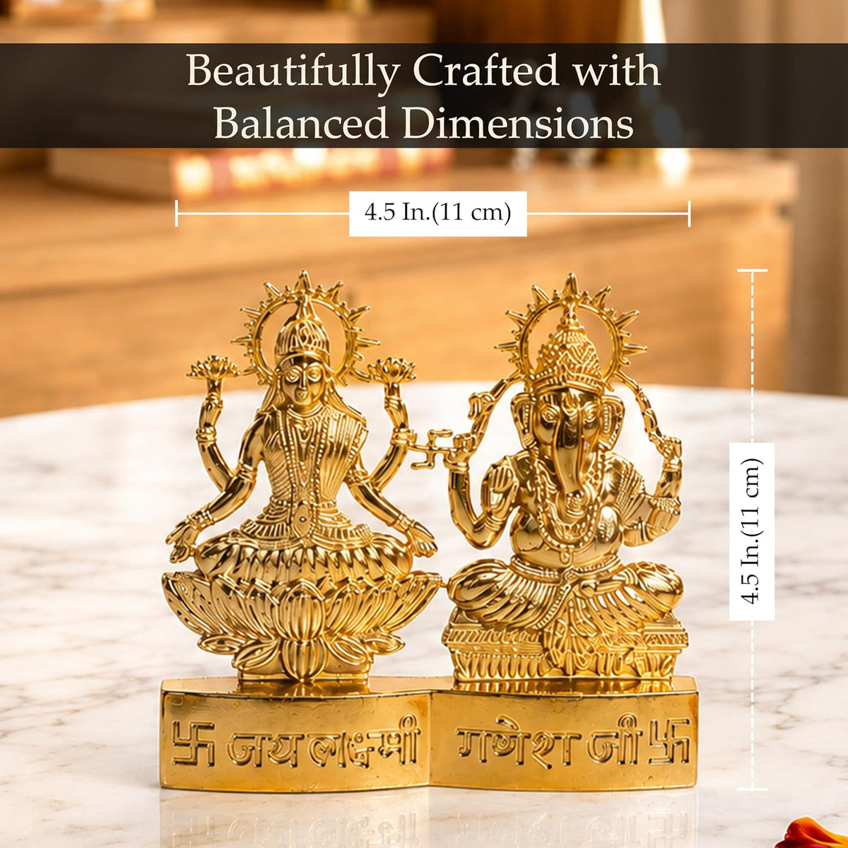 Ganesh Lakshmi Metal Idol Ganesh and Laxmi Murti for Mandir, Pooja Room, Ganesha Statue Diwali Decoration for Home Diwali Gifts, for Family and Friends, 11x11 CM