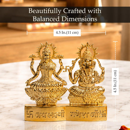 Ganesh Lakshmi Metal Idol Ganesh and Laxmi Murti for Mandir, Pooja Room, Ganesha Statue Diwali Decoration for Home Diwali Gifts, for Family and Friends, 11x11 CM