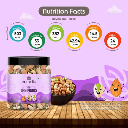 Auravita Mix Dry Fruit | Healthy Mixed Nuts and Seed with Almonds, Cashews, Dates, Pumpkin Seeds, Candied Amla | Reusable Jar Pack Of 1