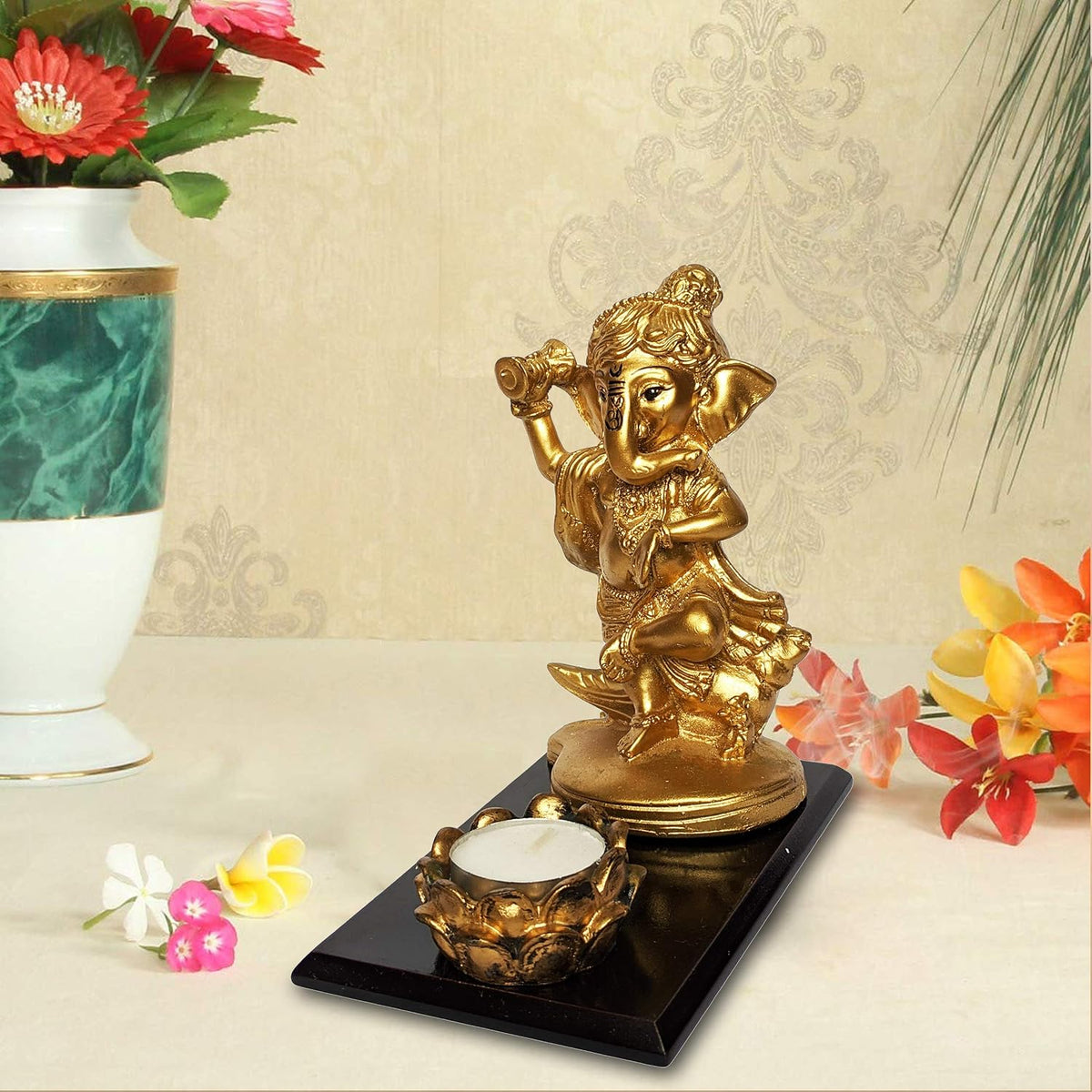 Resin Lord Ganesha Idol Ganesh Murti Statue Home Decor Ganeshji for Gift Showpiece (15 x 10 x 16) cm Golden,1 Piece