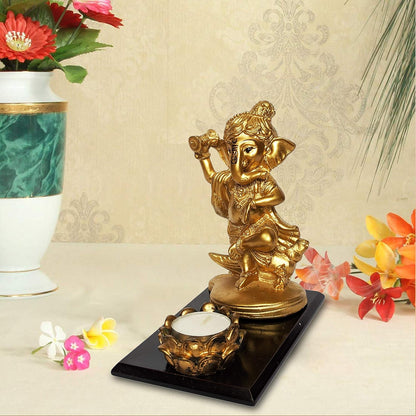 Resin Lord Ganesha Idol Ganesh Murti Statue Home Decor Ganeshji for Gift Showpiece (15 x 10 x 16) cm Golden,1 Piece