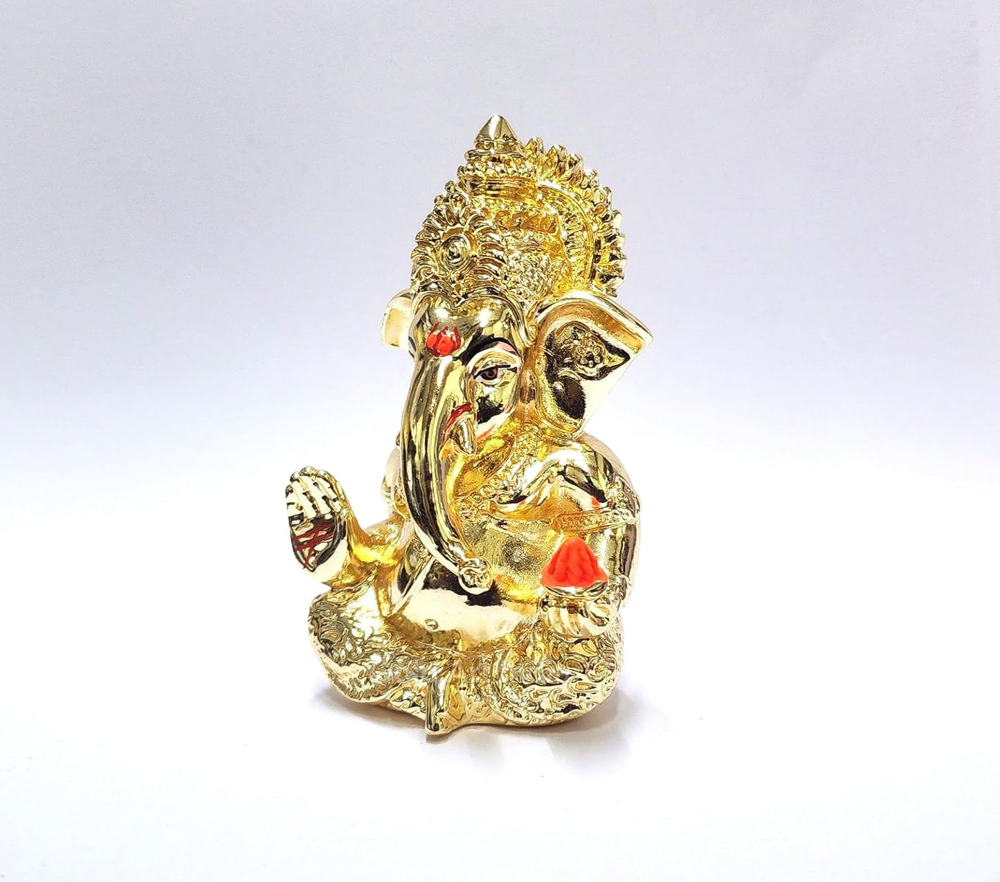 Gold Art India Mukut Ganesha Gold Plated l Ganesh Idol for Car Dashboard | Ganapati Murti for Home Decor | Vinayaka Statute for Puja & Gift 3.2" (GOLDPLATEDMUKUT)