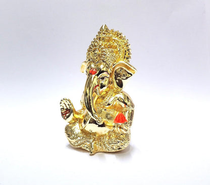 Gold Art India Mukut Ganesha Gold Plated l Ganesh Idol for Car Dashboard | Ganapati Murti for Home Decor | Vinayaka Statute for Puja & Gift 3.2" (GOLDPLATEDMUKUT)