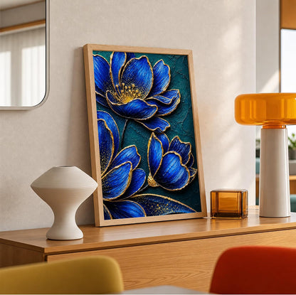 Royal Blue Flowers Framed Wall Art, Natural, 10x13 Inches