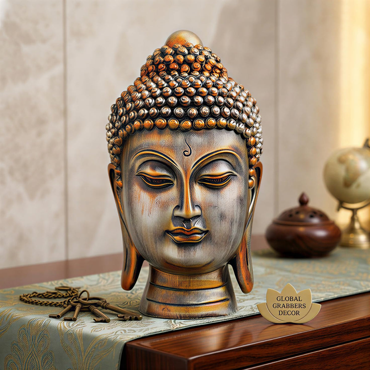 Buddha Idol Statue | Show Pieces for Home Decor Living Room (Antique Orange)