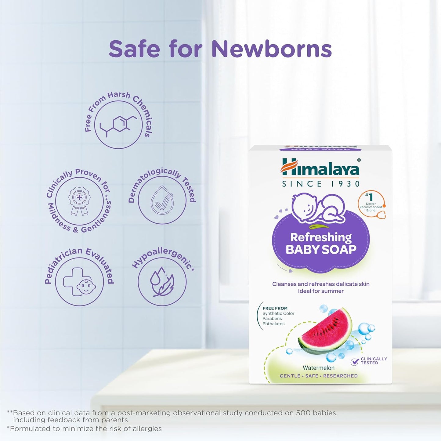 Himalaya Refreshing Baby Soap for Summers - 75g | Aquafresh Complex with Watermelon & Neem for Protection Against Sweat & Irritation | Clinically Tested | #1 Doctor Recommended Brand