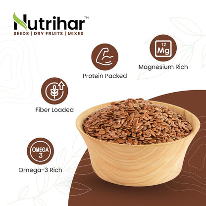 Nutrihar Roasted Flax Seeds 100g | Unsalted & Roasted Alsi Seeds | Omega-3 & Calcium Rich | No Added Oil