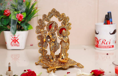 KridayKraft Radha Krishna Standing Playing Flute Metal Statue Gold Antique Finish for Pooja & Home,Office Decorative,Radha Krishna Murti Showpiece Figurines,Religious Idol Gift Article...