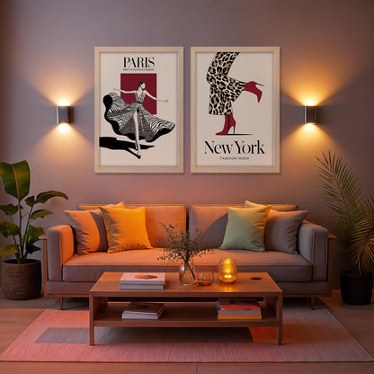 Modern Framed Illustration Wall Art Set of 2, Brown Synthetic Wood Frames, 10x13 Inch, 300 GSM Premium Poster Print for Living Room, Bedroom, Office & Cafe Decor